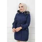 Vibeys Collection Lacivert Içi Kürkü ve Su Geçirmez Bayan Kışlık Mont&kaban - 46