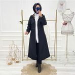 Vibeys Collection Lacivert Içi Leopar Desenli ve Kendinden Astarlı Su Geçirmez Kadın Trençkot - 46