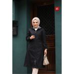 Vibeys Collection Siyah İçi Çizgili Ve Kapüşonlu Su Geçirmez Kadın Trençkot
