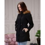 Vibeys Collection Siyah Içi Kürklü ve Su Geçirmez Büyük Beden Battal Kadın Kışlık Mont & Kaban - 54