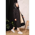 Vibeys Collection Siyah Içi Kürklü ve Su Geçirmez Büyük Beden Battal Kadın Kışlık Mont & Kaban - 58