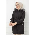 Vibeys Collection Siyah Içi Kürkü ve Su Geçirmez Bayan Kışlık Mont & Kaban - 40