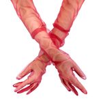 VIBILIA Kadın uzun siyah eldiven örgü tül eldiven şeffaf eldiven sırf dirsek uzunluğu 27 inç eldiven opera parti gelin akşam, Kırmızı, One Size (Fits Most Adults)
