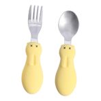 VICASKY 1 Takım eğitim yemek kaşığı karikatür tavşan sofra eğitim kaşık ve çatal sofra takımı kendi kendini besleyen çatal bıçak takımı bebek eğitim yemek takımı Paslanmaz çelik Hediye