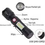 Vice Ws-2828 Ultra Usb Şarjlı Polis El Feneri, Bekçi, Asker El Feneri Kırmızı Mavi Çakarlı 1000 Lümen Go-