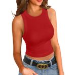 VICHYIE Kadın Yazlık Tek Renkli Kısa Crop Kolsuz Yüksek Yaka Slim Fit Basic Ribanalı Tişört Atlet, Kırmızı, L