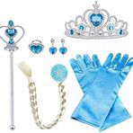 Vicloon Elsa Eldiven Kitleri, 7'li Elsa Kostüm Seti, Yükseltme Prenses Tiara Brai, Elsa Eldivenleri, Elsa Tacı ve Sihirli Değnek Dahil