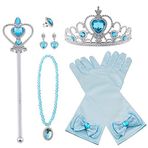 Vicloon Prenses kostüm aksesuarı, 8 parçalı set, kız çocuğu elbisesi aksesuarı, 1 x çift Elsa eldiven, 1 x Elsa taç, 1 x sihirli değnek, 1 x kolye, 1 x yüzük, 2 x küpe - mavi
