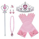 Vicloon Prenses kostümü aksesuarı, 8 parçalı set, kız çocuk elbise aksesuarı, 1 x çift Elsa eldiven, 1 x Elsa taç, 1 x sihirli değne, 1 x kolye, 1 x yüzük, 2 x küpe - pembe