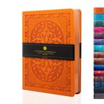 Victoria's Journals Günlük, suni deri, vintage, sert kapak, çizgili not defteri, eski moda seyahat günlüğü, A5, boyut 14,5 x 20,5 cm, turuncu