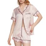 Victoria's Secret Saten Kısa Pijama Takımı, Kadın Pijama (XS-XXL), Pembe ikonik şerit, L