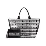 Victoria's Secret Vs Gümüş Pullu Payet İşlemeli Carryall Tote & Mini Clutch Set