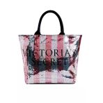 Victoria's Secret Vs İkonik Desen Pembe Gümüş Pullu Payet İşlemeli Carryall Tote