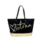 Victoria's Secret Vs Siyah Gold Kanvas Tote Seyahat Çantası