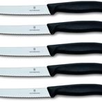 Victorinox Domates bıçağı, ekmek bıçağı, sofra bıçağı seti, 5 parça, Swiss Classic (siyah)