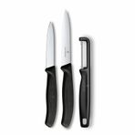 Victorinox Swiss Classic soyucu, soyucu ve domates bıçağı ile, 3 parça, ekstra keskin bıçak, siyah