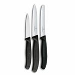 Victorinox Swiss klasik mutfak bıçağı seti, 3 parçalı, soyma bıçağı, domates bıçağı ve kahvaltı bıçağı, sağlam plastik sap, paslanmaz çelik, siyah