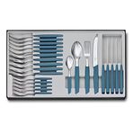 Victorinox Swiss Modern Besteck-Set, 24-tlg., Tafelmesser, Tafelgabel, Tafellöffel, Kaffeelöffel, blau, Mavİ