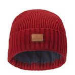 Victorinox Üniseks Rib Knit Beanie Deri Patch Şapka, Rot, Einheitsgröße