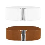 VIDSTW 2 adet kadın kemeri, retro klasik bel kemeri, streç kemer, kadın, rahat ve nefes alır, elbise, etek, gömlek, tulum, gece elbiseleri için, Beyaz, deve, 7,5 cm breit, 65 cm lang