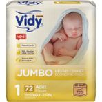 Vidy Baby Premium No:1 Yenidoğan 72 Adet Bebek Bezi