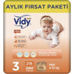 Vidy Baby Premium No:3 Midi 216 Adet Bebek Bezi