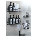 VİE HOUSE Yapışkanlı Siyah Metal Banyo Rafı 4lü Düzenleyici Set Banyo Seti Sabunluk