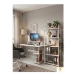 Vien 2 Raflı Çalışma Masası 5 Raflı Kitaplık Monitör Yükseltici Set Kitaplıklı Ofis Masası Beyaz