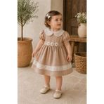 Viena %100 Pamuk Vintage Dantel Yaka Kız Bebek Elbise 4227 - 12 Ay - Kahverengi