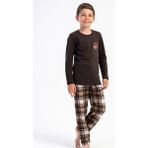 Vienetta Erkek Çocuk Kahverengi Uzun Kollu Bisiklet Yaka Ekose Alt 2 Iplik Pijama Takımı C2T9N0305 - 9 - 10 Yaş