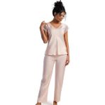 Vienetta Kadın Kısa Kol Saten Pembe Pijama Takımı C0T2N2161