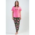 Vienetta Kadın O. Büyük Beden Kısa Kol Pijama Takım - XL - Pembe