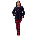 VIENETTA Kadın Uzun Kol Büyük Beden Welsoft Lacivert Pijama Takımı 3C0T4N0O83 Lacivert 3 Xl