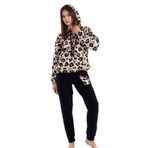VIENETTA Kadın Uzun Kol Leopar Polar Bej Pijama Takımı C3T0N3O165 BEJ L