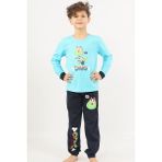 Vienetta Pamuklu Erkek Çocuk Uzun Kol Pijama Takım - Mavi - 7 - 8 Yaş