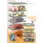 Vienev 10'lu Hava Kanallı Ayarlanabilir Sebze ve Meyve Saklama Kabı 4x(1,15 Lt) 2x(2,35-3,8-5 lt) yeşil - Yeşil