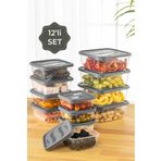 Vienev 12'li Kare Mikrodalga Içi Saklama Kabı Seti-sebze Meyve Et Saklama Kabı 4x(500-1000-1600 ML)antrasit