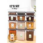 Vienev 12li Renkli Etiketli Peggy Dikdörtgen Saklama Kabı Seti 3x(1500+1150+800+400 ml) Antrasit