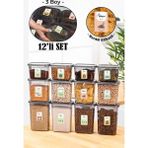 Vienev 12li Renkli Etiketli Peggy Dikdörtgen Saklama Kabı Seti 4x(1500+1150+800 ml) Antrasit
