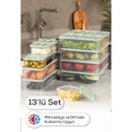 Vienev 13LÜ Buzdolabı Dondurucu Organizer Mikrodalga ve Difrize Uygun Saklama Kabı Mint 6x(350ML) 2x(1,65LT) 3x(3,5LT) 2x(1,75LT)
