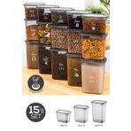Vienev 15 Adet Peggy Dikdörtgen Saklama Kabı Seti Beyaz Serigrafi Etiketli 5x(1500-1150-800 ml) Antrasit