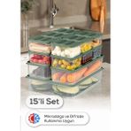 Vienev 15’li Buzdolabı Dondurucu Organizer Mikrodalga ve Difrize Uygun Saklama Kabı Yeşil 12x(350ML) 2x(1,65LT) 1x(3,5LT)