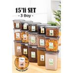 Vienev 15li Renkli Etiketli Peggy Dikdörtgen Saklama Kabı Seti 5x(1500+1150+800 ml) Antrasit