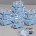 Vienev 1750-1050-600 ml Mavi 12'li VIP Dikdörtgen Mikrodalga ve Difrize Uygun Saklama Kabı Seti
