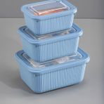 Vienev 1750-1050-600 ml Mavi 1X 3'lü VIP Dikdörtgen Mikrodalga ve Difrize Uygun Saklama Kabı Seti