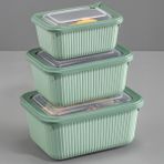 Vienev 1750-1050-600 ml Yeşil 1X 3'lü VIP Dikdörtgen Mikrodalga ve Difrize Uygun Saklama Kabı Seti