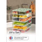 Vienev 19’Lu Buzdolabı Dondurucu Organizer Mikrodalga ve Difrize Uygun Saklama Kabı Mint 12x(350ML) 4x(1,75LT) 2x(1,65LT) 1x(3,5LT)