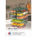 Vienev 19’Lu Buzdolabı Dondurucu Organizer Mikrodalga ve Difrize Uygun Saklama Kabı Yeşil 12x(350ML) 4x(1,75LT) 2x(1,65LT) 1x(3,5LT)