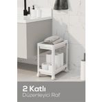 Vienev 2 Katlı Tekerlekli Düzenleyici Raf - Banyo Dolabı Mutfak Tezgah ve Evye Altı Düzenleyici Beyaz