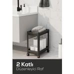 Vienev 2 Katlı Tekerlekli Düzenleyici Raf - Banyo Dolabı Mutfak Tezgah ve Evye Altı Düzenleyici Siyah